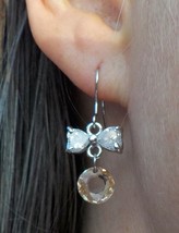 Dangle Earrings Delicate Silver Bow Topaz Gem Fish Hook Fashion Jewelry Women - $5.99