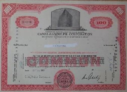 Canal-Randolph Corp Stock Certificate -1961, Old Vintage Rare ...