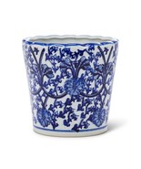 Ornate Taper Planter Indigo Blue Porcelain 7&quot; High Elegant Pot with 6&quot; O... - $42.07