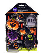Wilton Halloween Cookie Cutters Metal 7 Pc Pumpkin Spider Web Bat Coffin... - $12.98