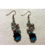 Glass Teal Snowflake and Pearls Dangle Earrings - $3.99