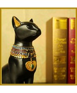 Egyptian Bastet Black Cat Goddess w/ Pierced Earring and Gold Medallian ... - $86.36