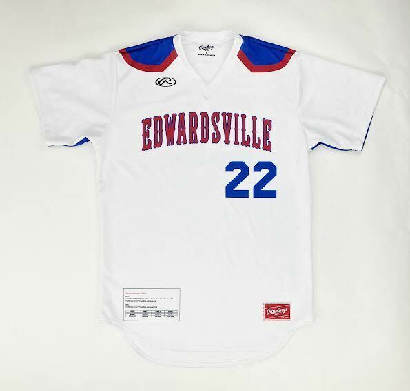 Primary image for Rawlings Edwardsville Little League V-Neck Baseball Jersey Mens L White Red Blue