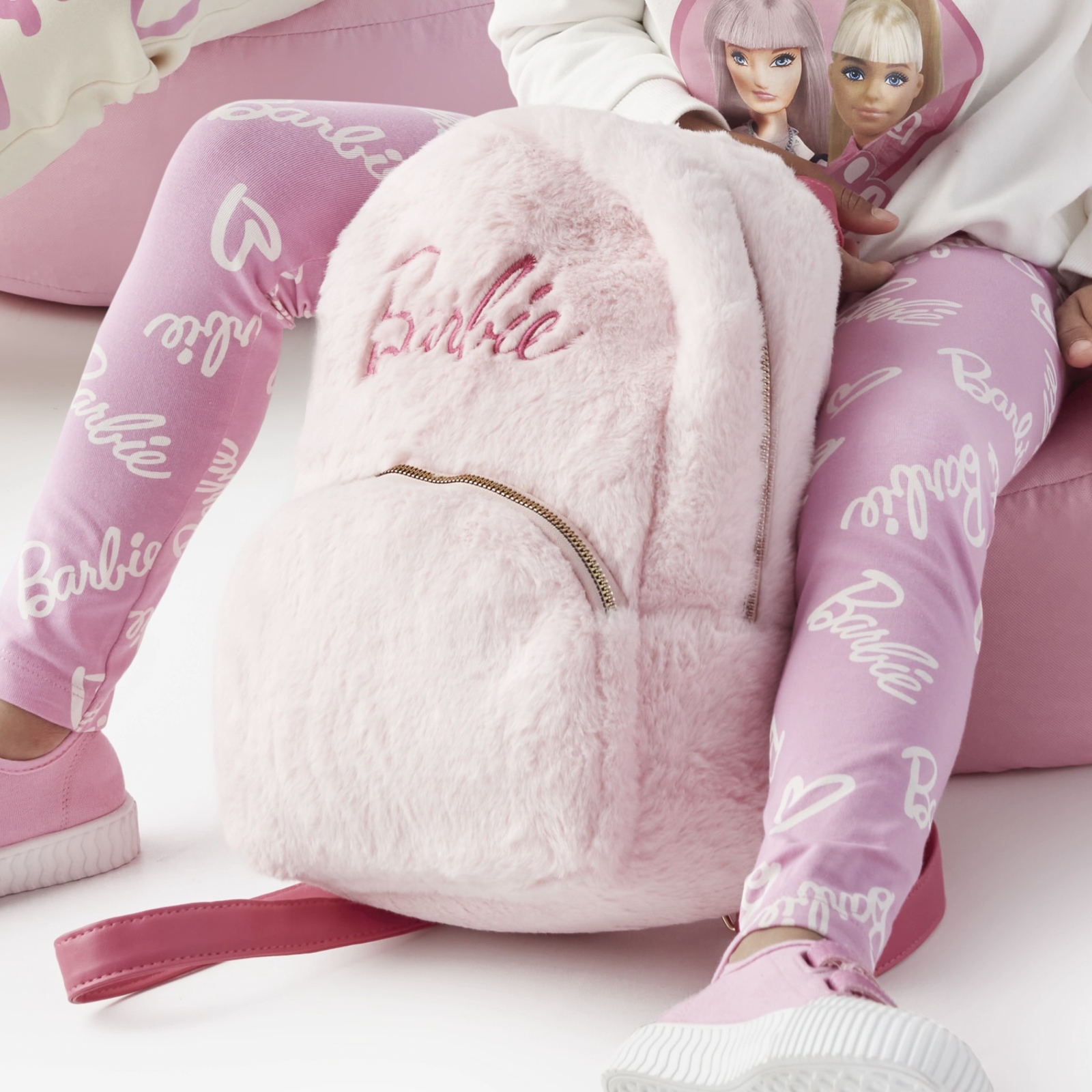 Pepco Barbie Mattel Womens Pink Fluffy Backpack Travel & Shopping Bags