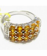 ORANGE FIRE OPAL ROUND &amp; DIAMOND BAND RING, PLATINUM / SILVER, SIZE 5, 1... - $79.99