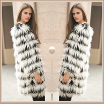 Hairy Shaggy Black and White Long Hair Full Sleeve O Neck Long Faux Fur Coat image 1