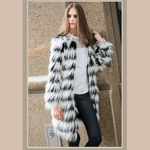 Hairy Shaggy Black and White Long Hair Full Sleeve O Neck Long Faux Fur Coat image 2