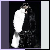 Men's Hip Long Luxurious Thick White Split Black Mix Mink Faux Fur Trench Coat