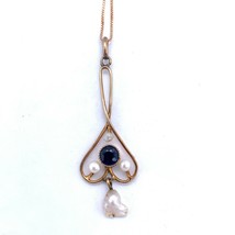 10K Yellow Gold Lavaliere Victorian Pendant with Blue Stone and Pearls (#J4961) - $247.50