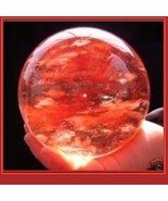 Rare Fire Red Quartz Crystal Ball Meditation Orb Sphere and Wood Stand - $80.96+