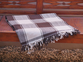 Hand Woven Brown Cotton Throw Blanket in Brown and Beige Plaid - $49.60