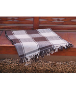 Hand Woven Brown Cotton Throw Blanket in Brown and Beige Plaid - $49.60