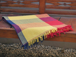 Hand Woven Yellow Throw Blanket in Yellow, Red and Navy Plaid - $49.60