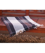 Hand Woven Brown Cotton Throw Blanket in Brown, Black and Beige Plaid St... - $49.60