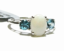 10K White Gold White Opal Oval Solitaire &amp; Blue Zircon Ring, Size 7, 1.4... - $175.00