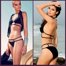 Hot Pink or Black Sexy Brazilian Strappy Design Padded Halter Bikini Swim Suit