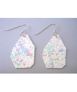 Spring Hand Painted Paper Earrings Handmade Pink Blue Green Pierced Dangle  - $27.00