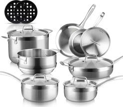 ROYDX Pots and Pans Set, 16 Piece Stainless Steel Kitchen Removable Handle  Cookware Set, Frying Saucepans with Lid, Stay-Cool Handles for All Stoves