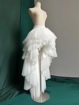 White High Low Layered Tulle Skirt Outfit Hi-lo Wedding Tulle Skirts Plus Size image 2