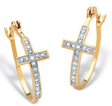White Diamond Accent Two Tone Cross Hoop Earrings Gp 18K Gold Sterling Silver - $94.99