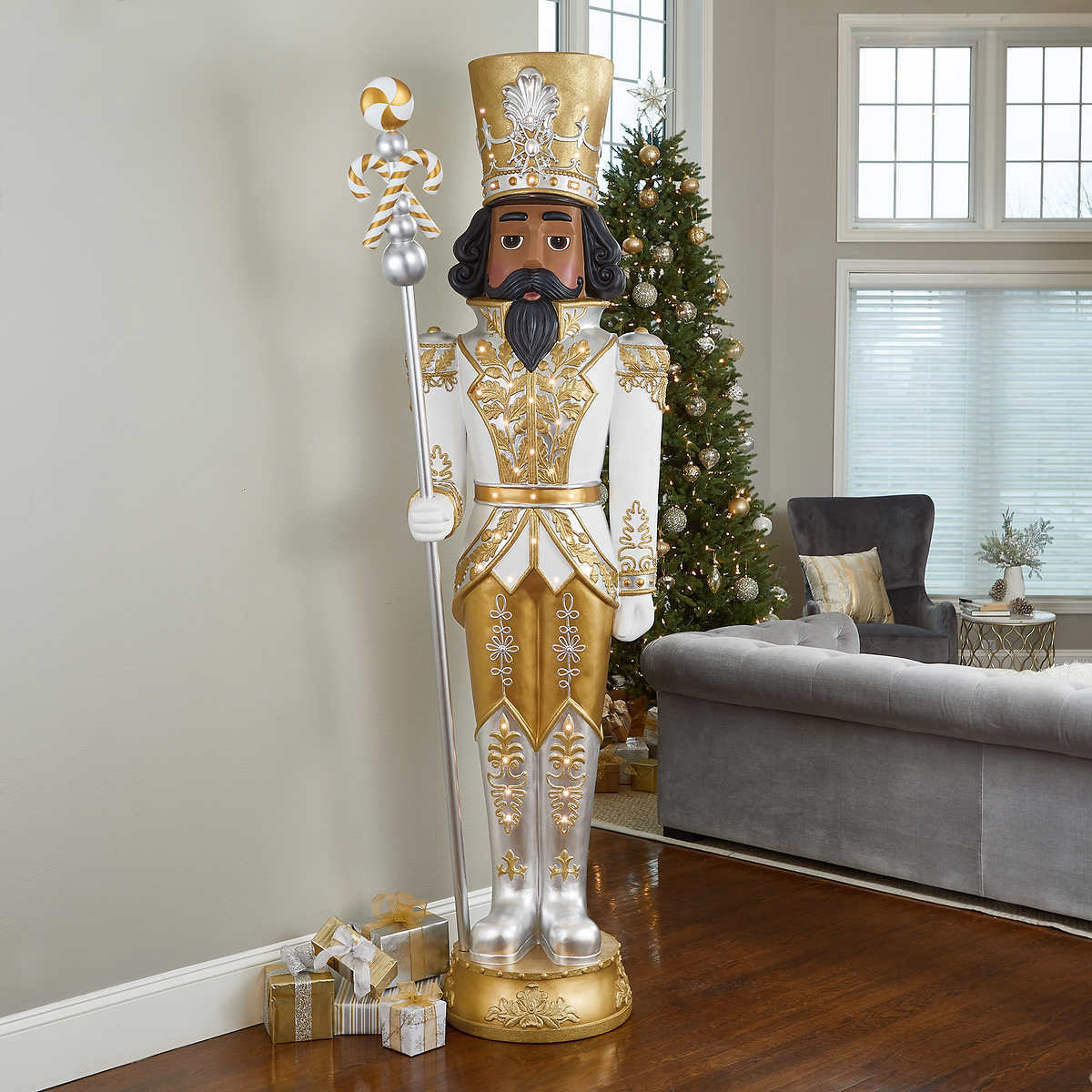 8' LED Metallic Grand Nutcracker with Music Figurines