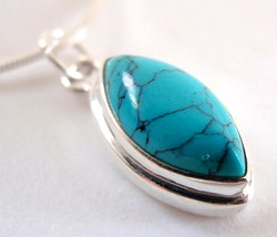 Turquoise Marquise Cabochon 925 Sterling Silver Pendant New - $10.79
