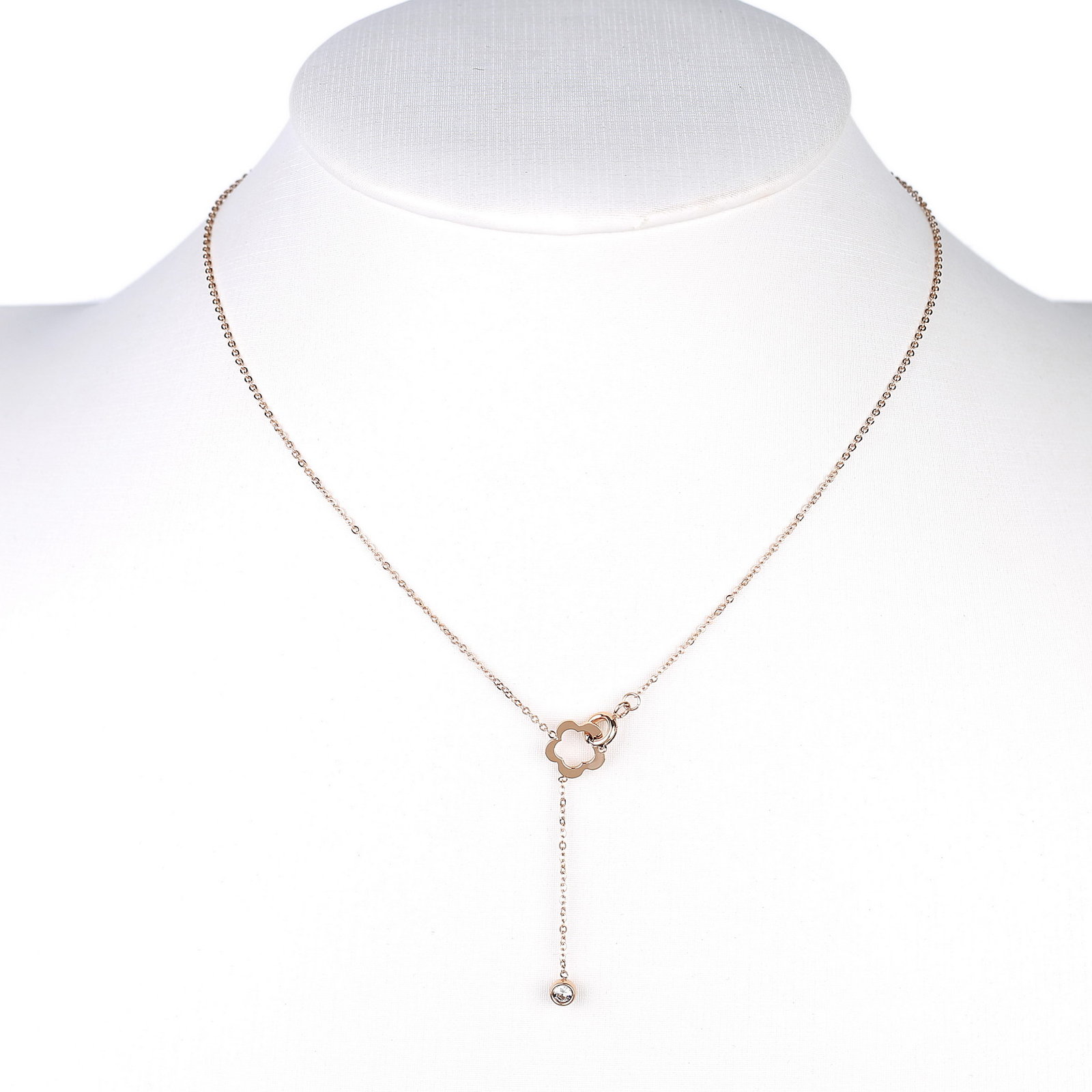rose gold tone necklace with clover pendant & swarovski style crystal