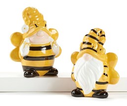 Bee Gnome Salt Pepper Shaker Set Ceramic 3.5" High Gift Table Accessory Yellow