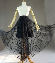 Black Polka Dot Tulle Skirt Black Long Tulle Skirt Outfit High Waisted image 1