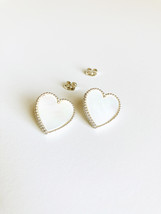 Mother of Pearl Heart Earrings in Silver - $45.00