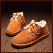 Rust Orange Leather Suede Flats Thick Fur Lined Padded Short Laced Unisex Shoes