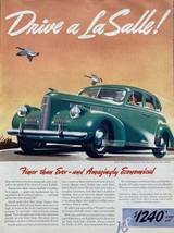 1939 Vintage Print Ad La Salle Cadillac Touring Sedan Green Car V-8 Engine  - $13.98