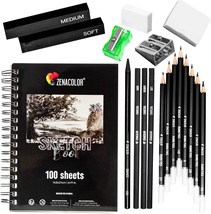 Zenacolor 74-Piece Drawing Set - Beginner or Professional Tool Set, Pencil  Case with Watercolor Pencils, Colored, Graphite, and