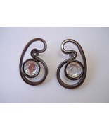 Clear Rhinestone Earrings Gray Gun Metal Contemporary Drop Comma Pierced... - $25.00