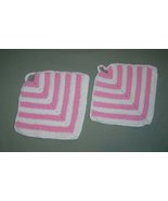 Vintage Hand Made Pot Holders Hot Pads Pink and White  Set of  2 - $9.99