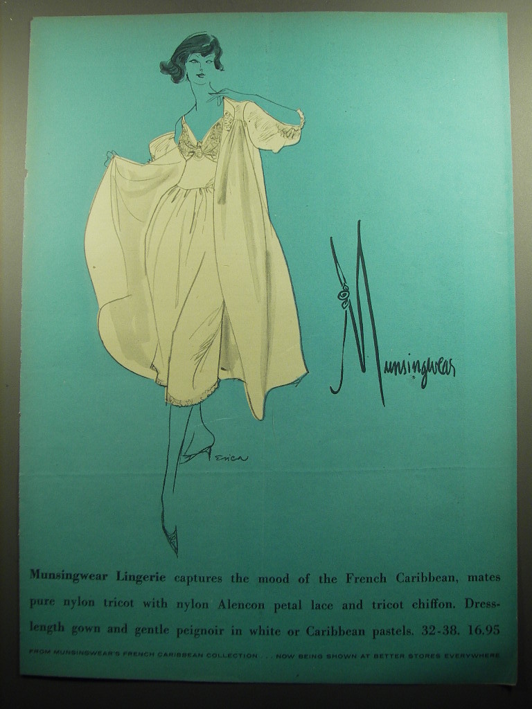 1958 Munsingwear Lingerie Gown and Peignoir Ad - lingerie captures the ...