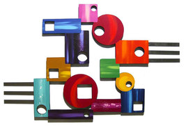 Peace Out #5 Abstract Geometric Bold Colorful Unique Wood Metal Wall Scu... - $239.99