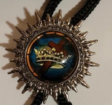 Knights Templar Bolo Necklace Tie - Crown & Cross Blue Background image 1