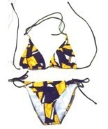 Sunsets Picasso Yellow &amp; Black Halter Bikini Swimsuit Size Small NWT$96 - $58.50