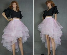 White High Low Layered Tulle Skirt High Waist Long Tiered Tulle Skirt Outfit D87 image 3