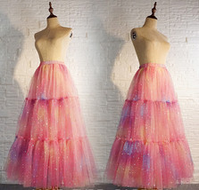 Rainbow Color Long Tulle Skirt Tiered Tutu Skirt Outfit Plus Size Layered Skirt  image 5