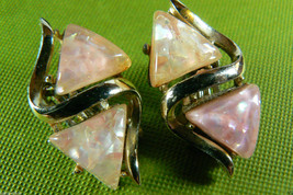 Vintage Silver Tone Metal  Pink two tone lucite clip earrings Great - $19.80