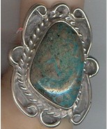 Large Free-form Green Turquoise Cabochon in Sterling Silver in Size 6 3/... - $125.00