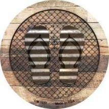 Corrugated Flip Flops on Wood Novelty Metal Mini Circle Magnet CM-1057 - $12.95