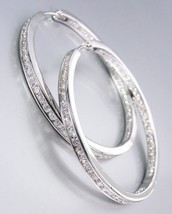 CLASSIC Thin 18kt White Gold Plated Inside Outside CZ Crystals 1&quot; Hoop E... - $40.84