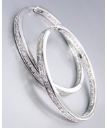 CLASSIC Thin 18kt White Gold Plated Inside Outside CZ Crystals 1&quot; Hoop E... - $40.84