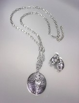 VINTAGE Art Deco Style Antique Silver CZ Crystals Pendant Necklace Earrings Set - $23.74