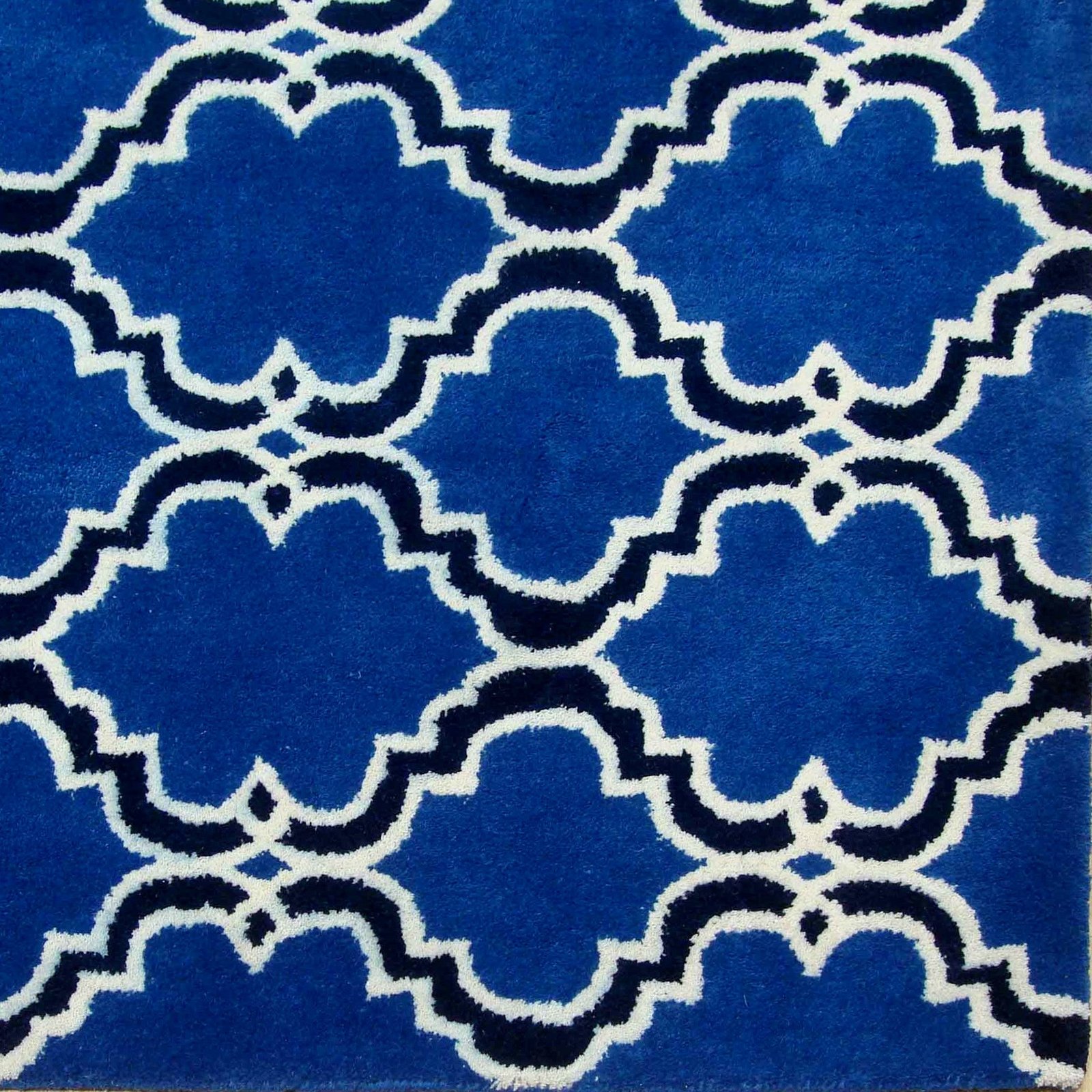 Primary image for Moroccan Scroll Tile Indigo Handmade Persian Style Woolen Area Rug - 8' x 10'