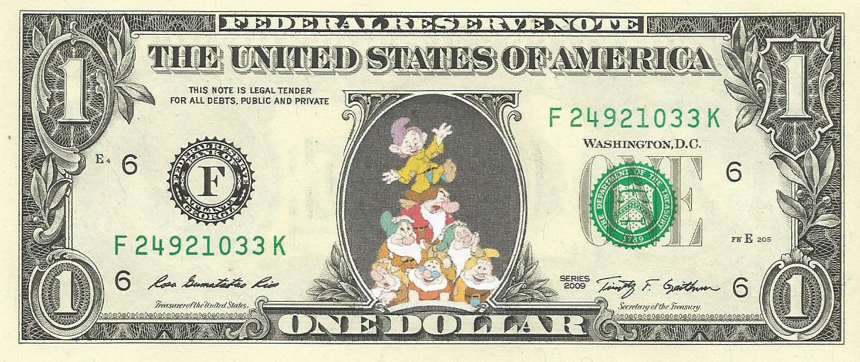 7 DWARFS on REAL Dollar Bill - Celebrity Cash - Money Art Gift - Paper ...