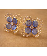 Vintage Swarovski Earrings Blue cluster flower Pierced wedding jewelry S... - $85.00